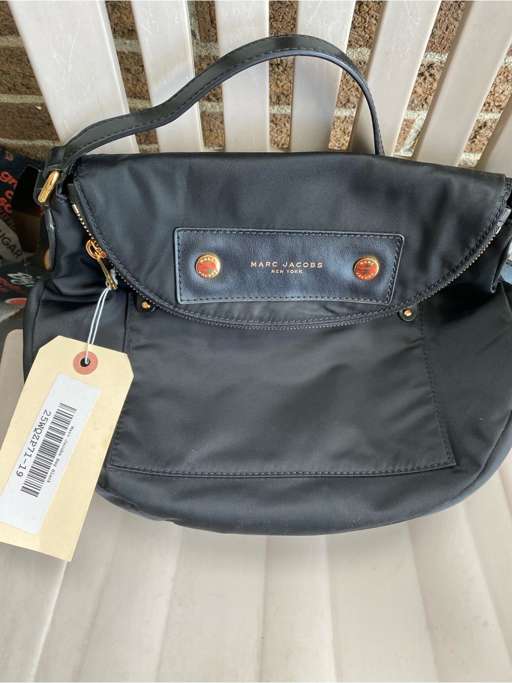 Marc Jacobs NEW York Black Nylon Shoulder Bag with Gold Accents NWT